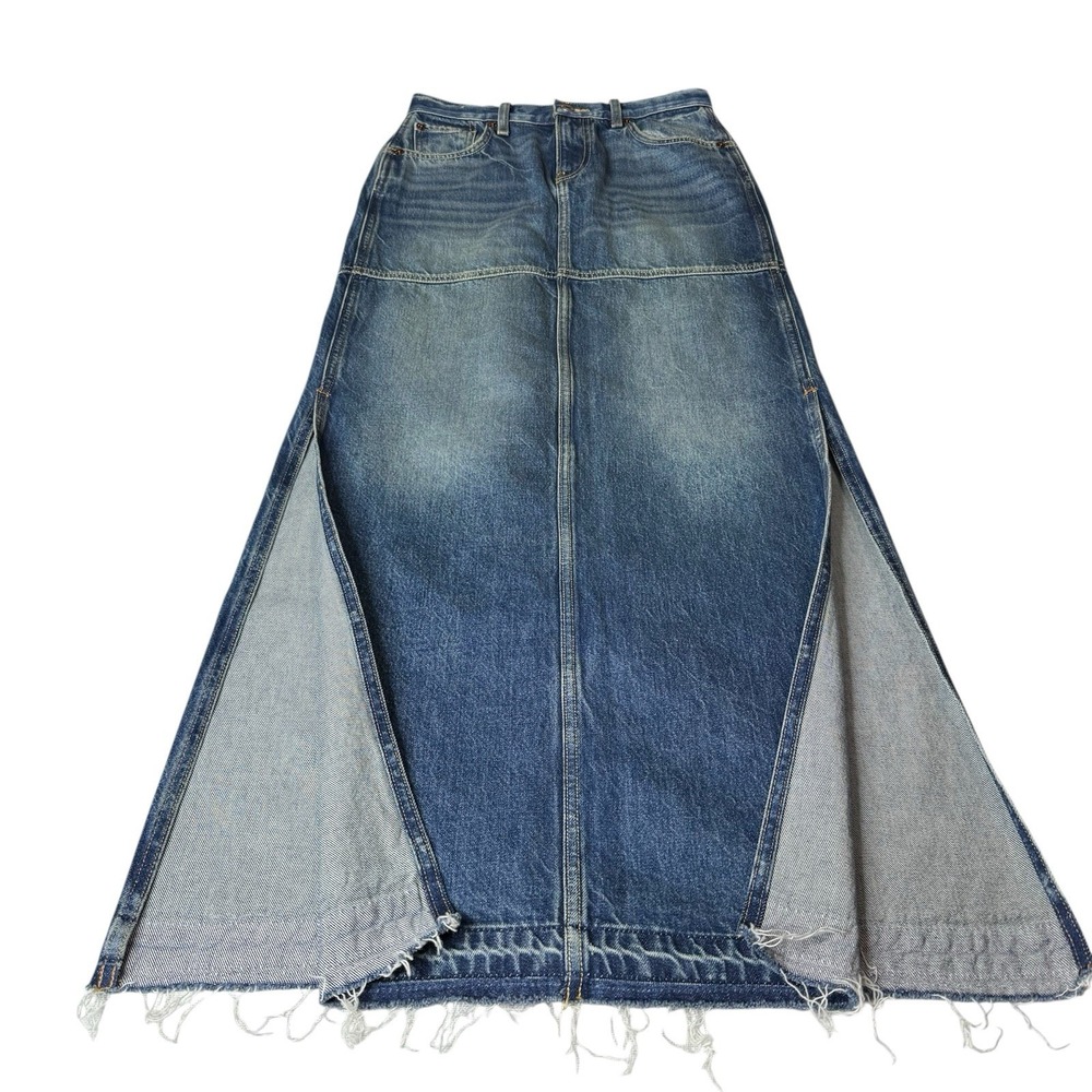 RE/DONE Mid Rise Split Jean Maxi Skirt Women's 23 Herbal Tint Frayed Hem - Picture 10 of 16